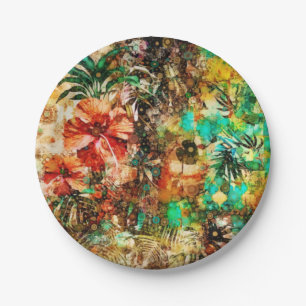 Prato De Papel Vintage Tropical Parrot Jungle Floral Hibiscus