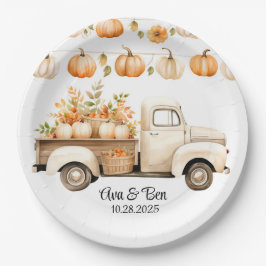 Prato De Papel Vintage Truck com Pumpkins Wedding