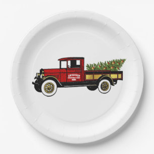 Prato De Papel Vintage Truck Sua Fazenda De Árvore De Natal