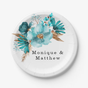 Prato De Papel Vintage Turquoise e Dourada Casamento de Peony