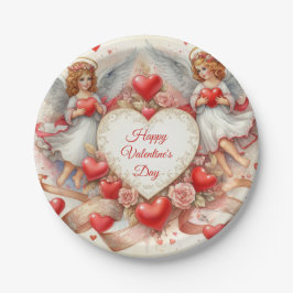 Prato De Papel Vintage Valentine's Day Cherub Angels 