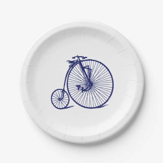 Prato De Papel Vintage Velocipede Penny Farthing Bike Blu (Frente)