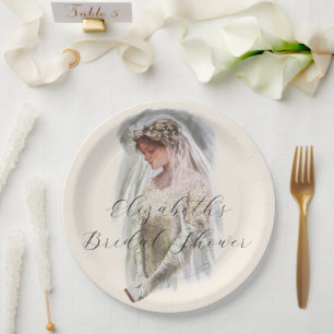 Prato De Papel Vintage Victorian Bride com a Bíblia Harrison Fish