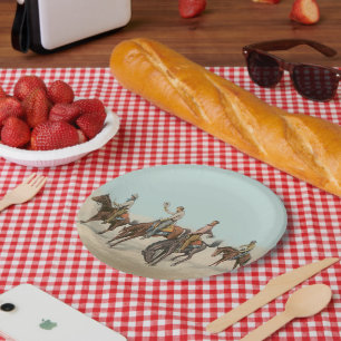 Prato De Papel Vintage Western 4 Cowboys Em Cavalos De Balança