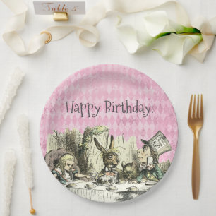 Prato De Papel Vintage Wonderland Tea Placas De Papel Rosa