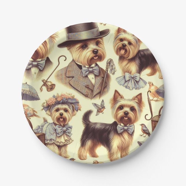 Prato De Papel Vintage Yorkshire Terrier Seamless (Frente)