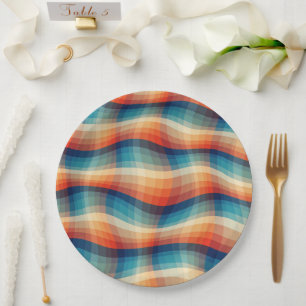 Prato De Papel Vintagem de Ondas Retroativas Coloridas