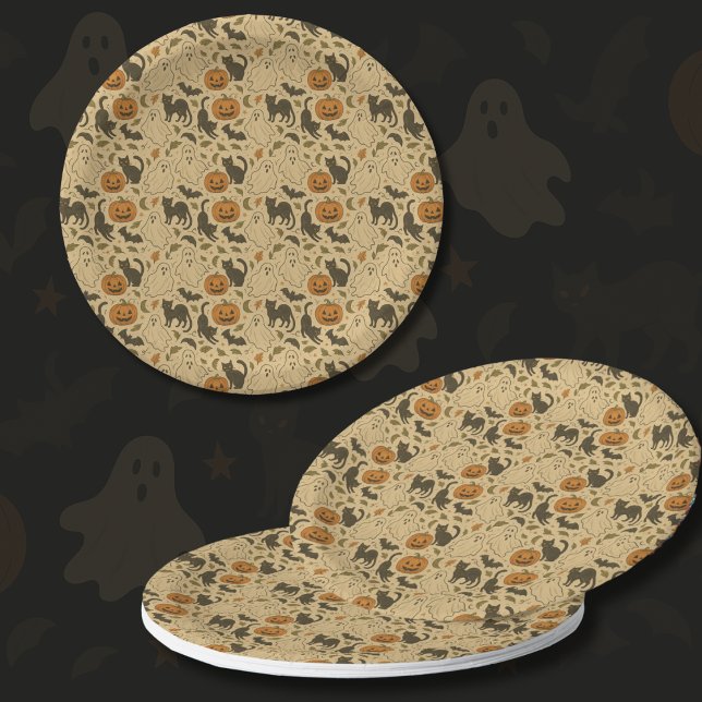 Prato De Papel Vintumn Ghosts & Black Cats Halloween (Criador carregado)