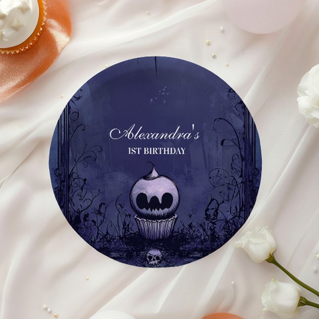 Prato De Papel Violet Gothic Spooky ONE Aniversário (Criador carregado)