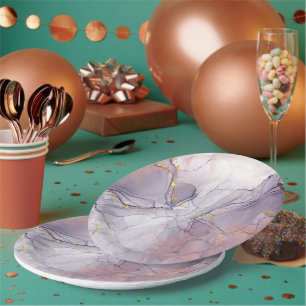 Prato De Papel Violeta e Dourado Marble