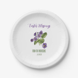 Prato De Papel Violetas roxas abençoam a Páscoa