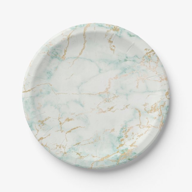 Prato De Papel Vip do Ouro Mint Green Marble (Frente)