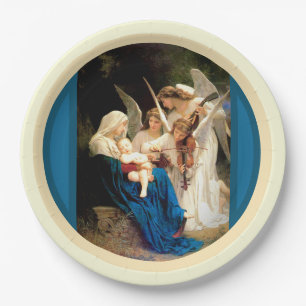 Prato De Papel Virgem Maria, Jesus Cristo, com anjos
