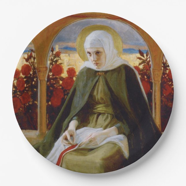 Prato De Papel Virgem Maria no Jardim Rosa (Albert Edelsense) (Frente)