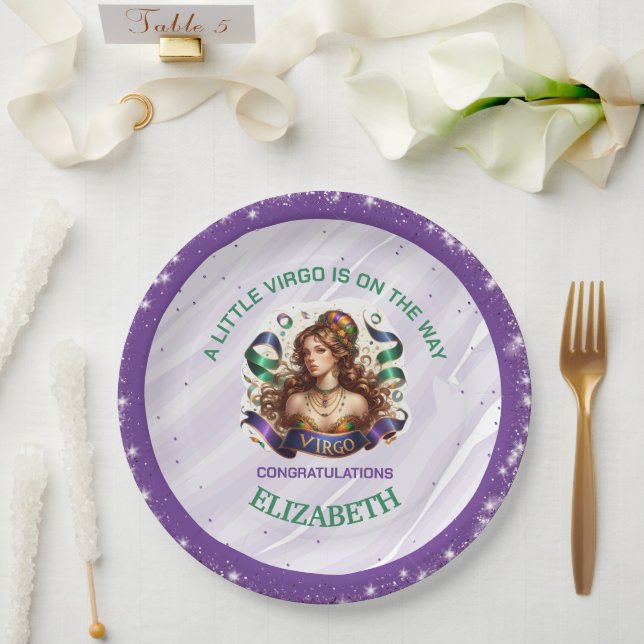 Prato De Papel Virgo Zodiac Baby Shower Lavender and Green (Casamento)