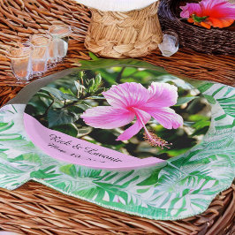 Prato De Papel Vivid Tropical Pink Hibiscus Personalizado