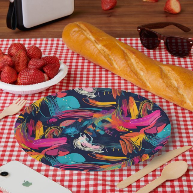 Prato De Papel Vívido Grafite Caótico (Piquenique)