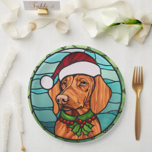 Prato De Papel Vizsla Sied Glass Christmas