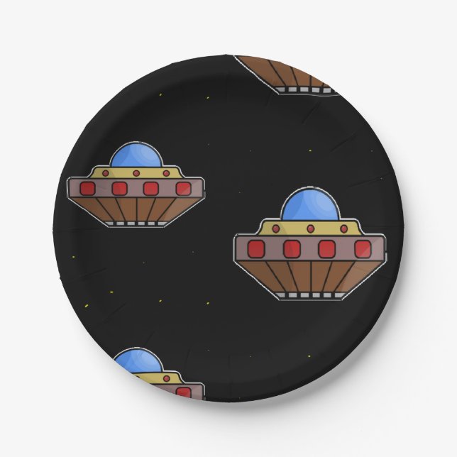 Prato De Papel Voando ufo no espaço preto (Frente)