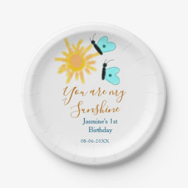 Prato De Papel Você é minha borboleta azul-alaranjada