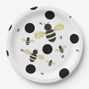 Prato De Papel Você ouviu o ZUMBIDO Bumble Bee Dot Chá de Bebê