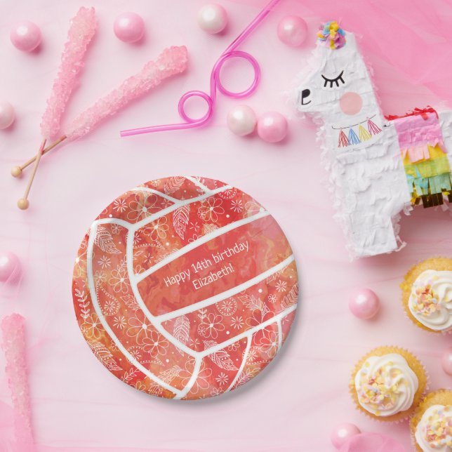 Prato De Papel Vôlei-laranja-vermelha (Festa)