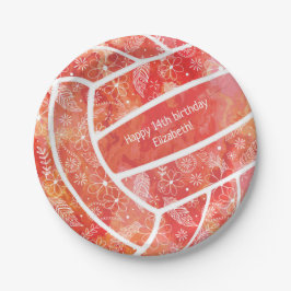 Prato De Papel Vôlei-laranja-vermelha