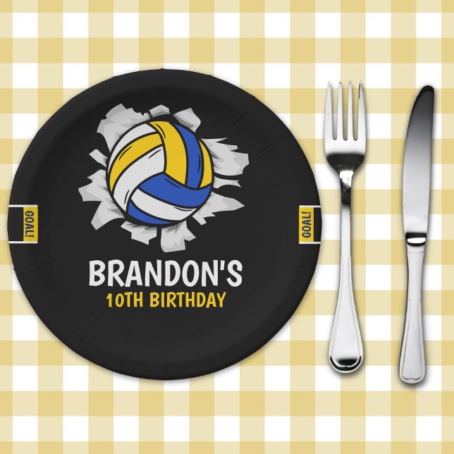 Prato De Papel Volleyball Birthday Plates | Blue and Yellow Sport (Criador carregado)