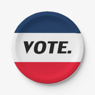 Prato De Papel "Votar" letras negras, partido branco azul vermelh