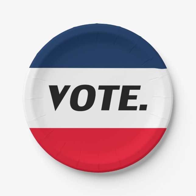 Prato De Papel "Votar" letras negras, partido branco azul vermelh (Frente)