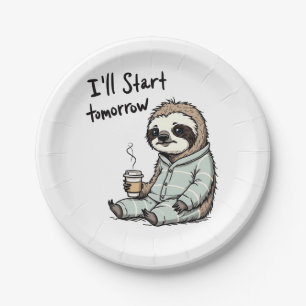 Prato De Papel Vou Começar Amanhã, Engraçado Sloth Animal