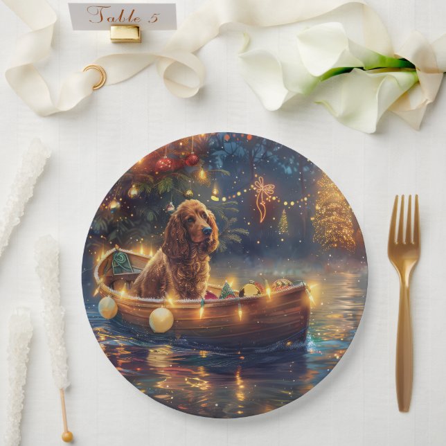 Prato De Papel Voyage festiva do Natal do Cocker Spaniel (Casamento)