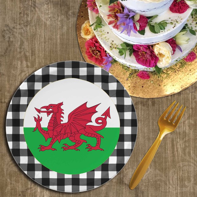 Prato De Papel Wales Plate, xadrez de búfalo e Welsh Flag (Criador carregado)