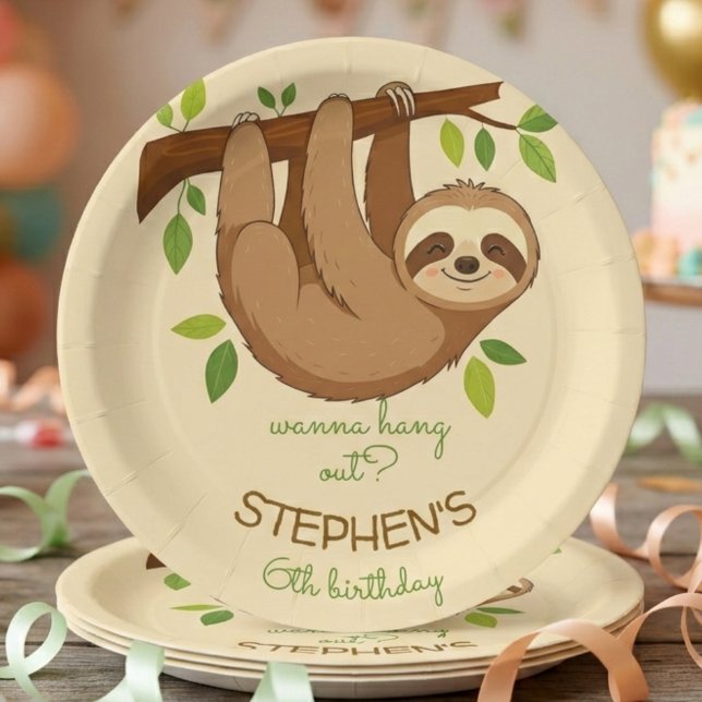 Prato De Papel Wanna hang out? sloth kids birthday (Criador carregado)