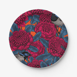Prato De Papel Waratah Vermelho e forras-de-fada