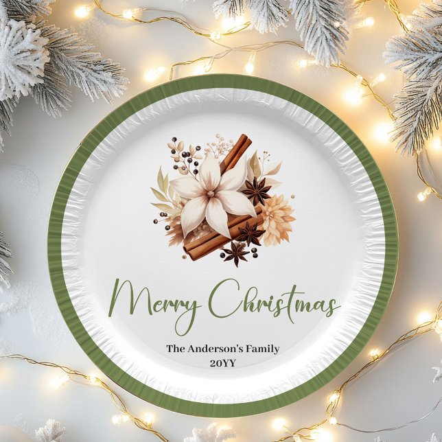 Prato De Papel Warm Neutral Christmas Personalized Family Plates (Warm Neutral Christmas Personalized Family Plates)