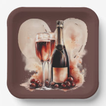 Warm Red and Tan Watercolor Champagne Bottle