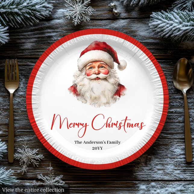 Prato De Papel Warmish Santa Claus Cozy Red White Holiday Plate (Warmish Santa Claus Cozy Red White Holiday Plate)