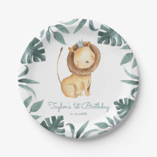 Prato De Papel Watercolor Baby Lion Prince Tropical Birday