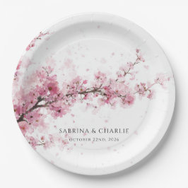 Prato De Papel Watercolor Blush Pink Cherry Blossom Wedding