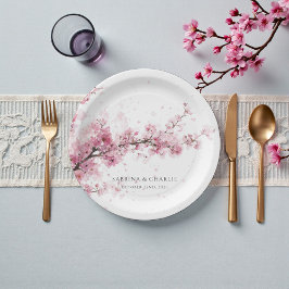 Prato De Papel Watercolor Blush Pink Cherry Blossom Wedding