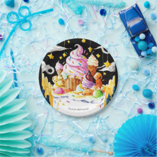 Prato De Papel Watercolor Boho Creamy Sorvete Birthday