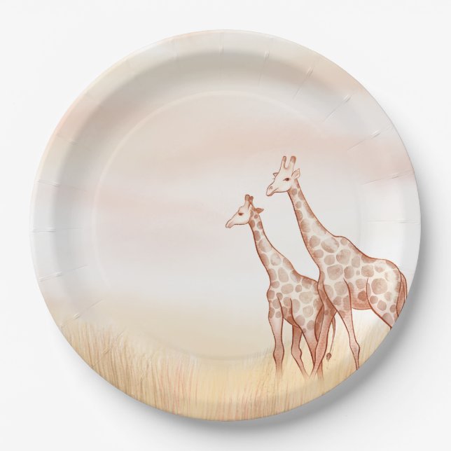 Prato De Papel Watercolor Boho Safari Giraffe (Frente)