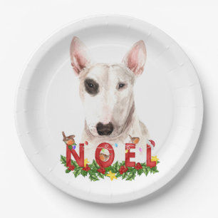 Prato De Papel Watercolor Bull Terrier Noel Natal