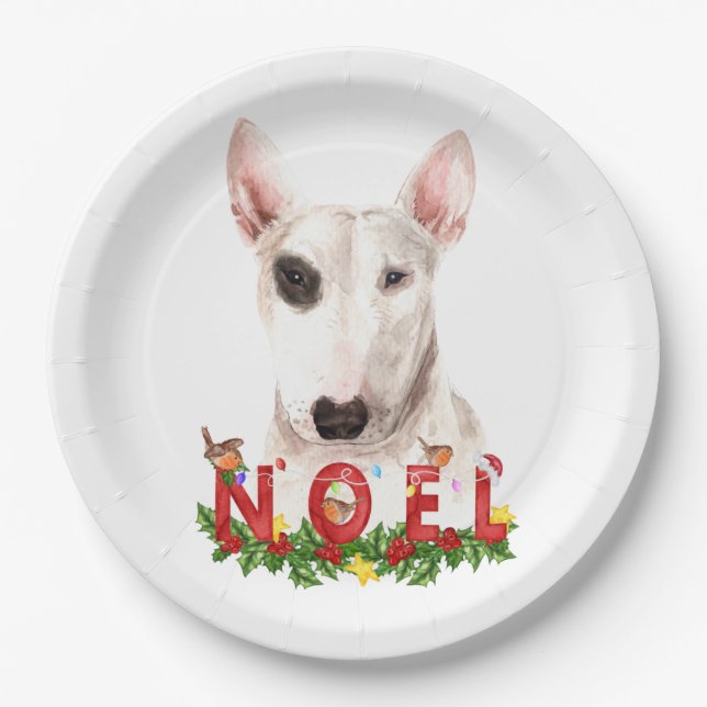 Prato De Papel Watercolor Bull Terrier Noel Natal (Frente)