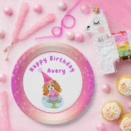 Prato De Papel Watercolor Cavalier King Charles Cupcake Birthday