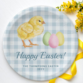 Prato De Papel Watercolor Chick And Eggs On Blue With Text