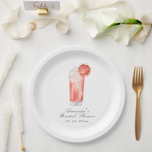Prato De Papel Watercolor Citrus Cocktail Bridal Shower (Casamento)
