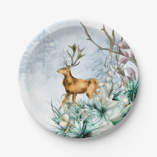 Prato De Papel Watercolor Deer Stag Winter Floral Christmas