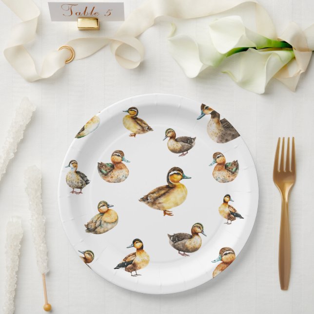 Prato De Papel Watercolor Duck Patterned Paper Plate (Casamento)